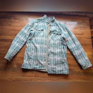 O'Neill Green and Cream Plaid Sherpa Jacket